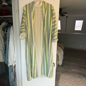 Striped Green and White Long duster coat